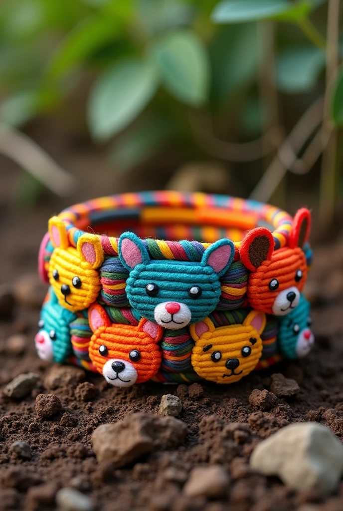 Colorful thread bracelet with animal face images with themes of protecting animals