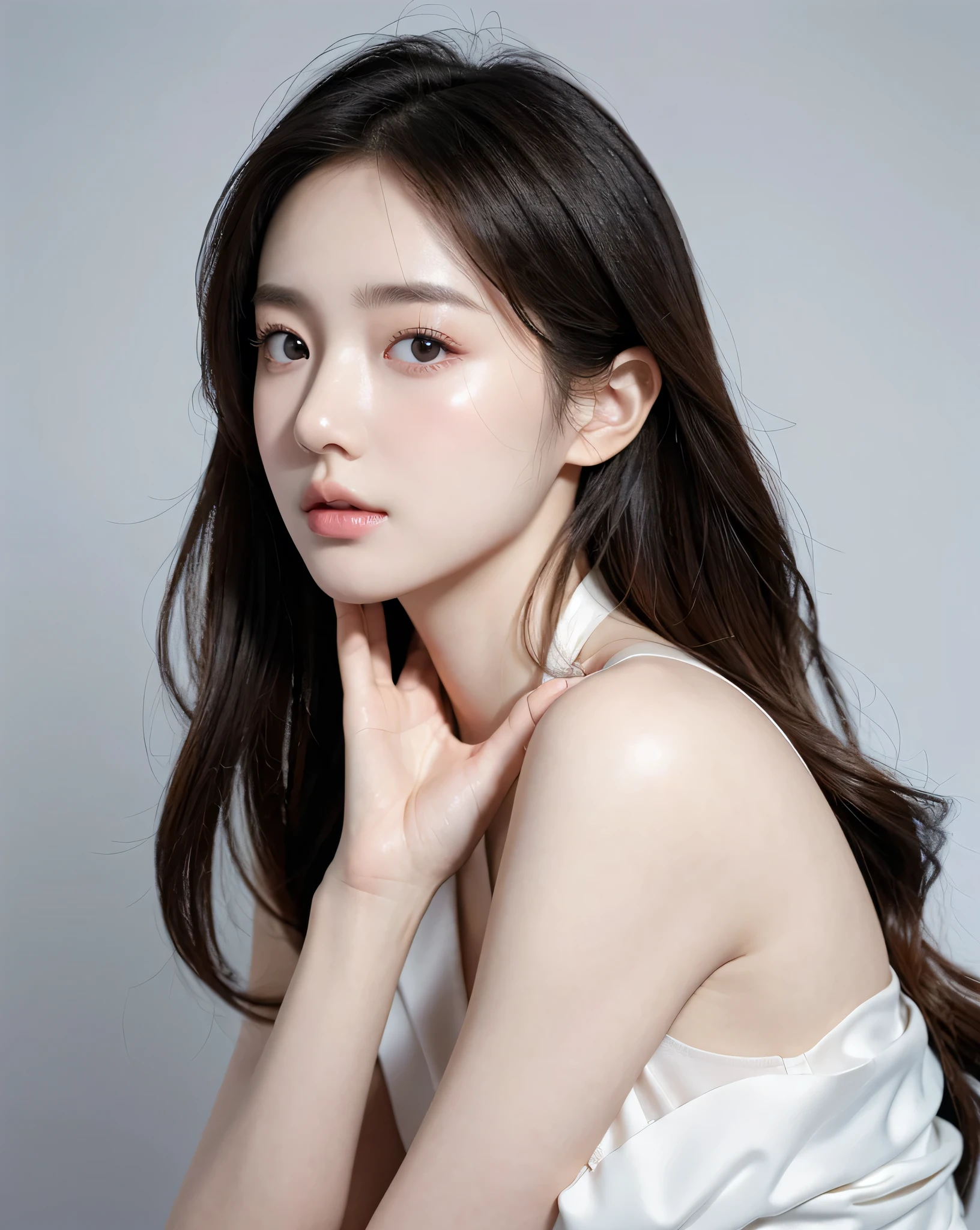 korean girl, very beautiful face, (photo realistic:1.4),(masterpiece, 4K, best quality, very detailed),studio shot,pictorial,photography,realistic eyes, very detailed 얼굴, detailed lips, Ordinary Hand, shiny lips, glossy face, simple background ,pale milky white porcelain skin, smooth translucent white skin, photoshoot for Skin care brand, Woman with porcelain skin, diffused natural skin glow, smooth porcelain skin, translucent white skin, Just yoon, clear face and body skin, Skin care, white porcelain skin,Ulzzang-6500-v1.1, (RAW photos:1.2), (realistic:1.4), beautiful detailed girl, very detailed eyes and face, beautiful and delicate eyes, does not make sense, It's incredibly ridiculous., huge file size, (very detailed 젖은 ), high resolution, very detailed, best quality, table top, ((dress casually:1.2)), illustration, very detailed, nffsw, unified, 8K wallpapers, amazing, fine details, table top, best quality, very detailed 티커 통합 8k 벽지, face light, movie lights, 1 girl, 16 years old,white background,korean girl, very beautiful face, (Photo realistic:1.4),(masterpiece, 4K, best quality, very detailed),studio shot,pictorial,photography,photorealistic eyes, very detailed 얼굴, detailed lips, Ordinary Hand, shiny lips, glossy face, simple background ,pale milky white porcelain skin, smooth translucent white skin, Skin care brand photo shoot, Woman with porcelain skin, diffused natural skin glow, soft porcelain skin, translucent white skin, Just yoon, clear face and body skin, Skin care, white porcelain skin