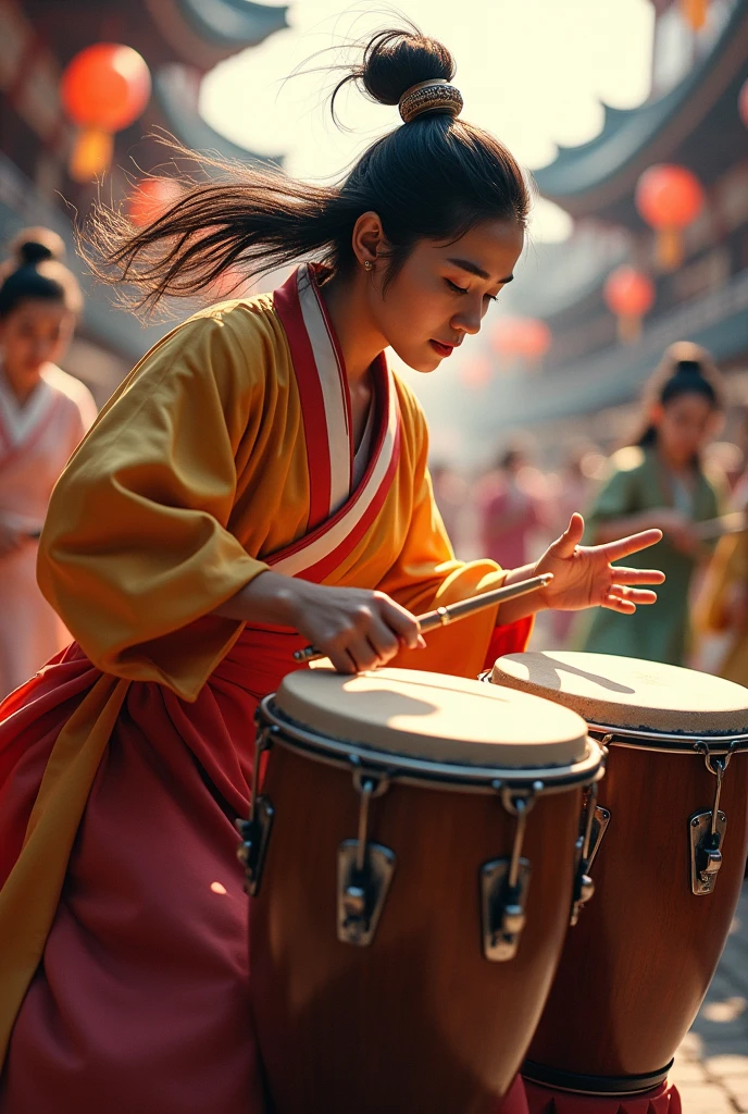 Korean playing congas