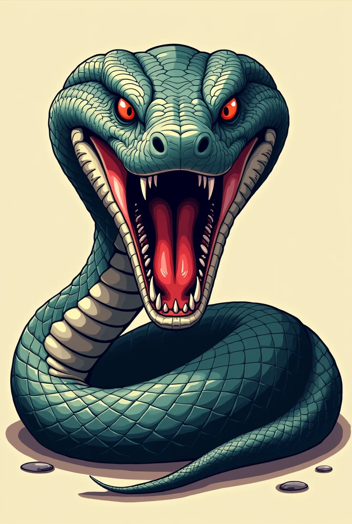 Can you create a snake vector with its mouth open from front angle looking aggressive 
