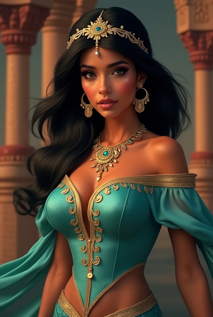 Stunning Princess Jasmine, photo in 8k, in action, cinematic.