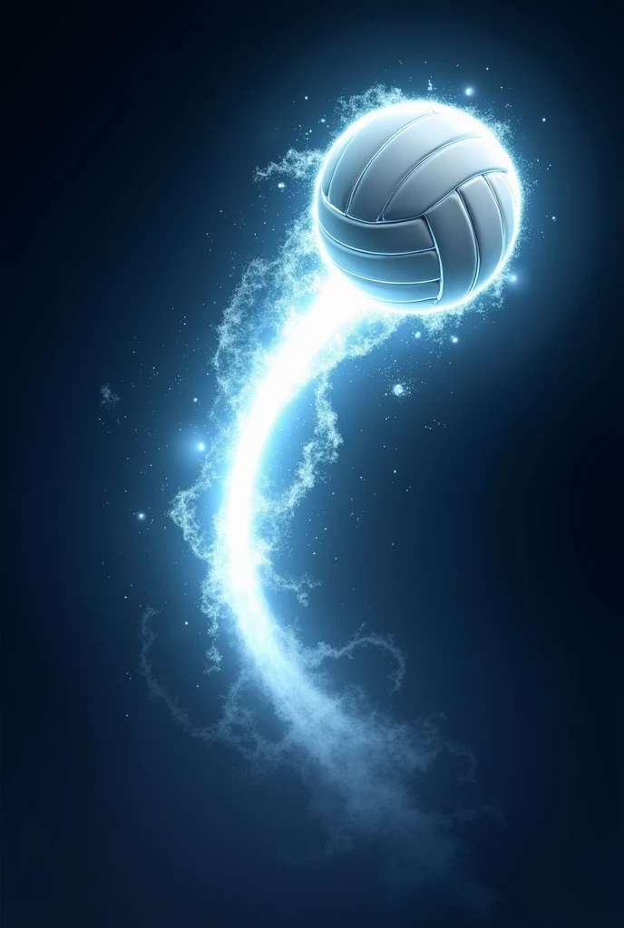 (logo 2d) a glowing comet-tailed volleyball, long and bright white. The ball is white and round, and it feels like it's flying with powerful energy, lively, passionate
