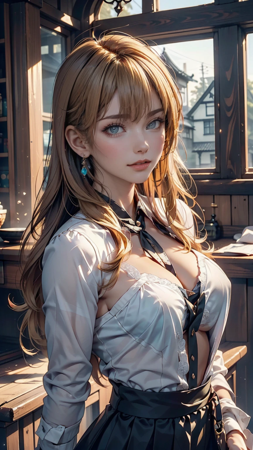 (Very detailed CG ユニティ 8k 壁紙,masterpiece, Highest quality, Very detailed),(Best lighting, Best Shadow, Very delicate and beautiful),floating,High saturation,Blonde+blue eyes:1.2,Gloomy Gothic Landscape, Long Hair, Gazing into the distance. (長いブロンドの髪と輝くblue eyesのゴシック照明を持つ美しい女の子)