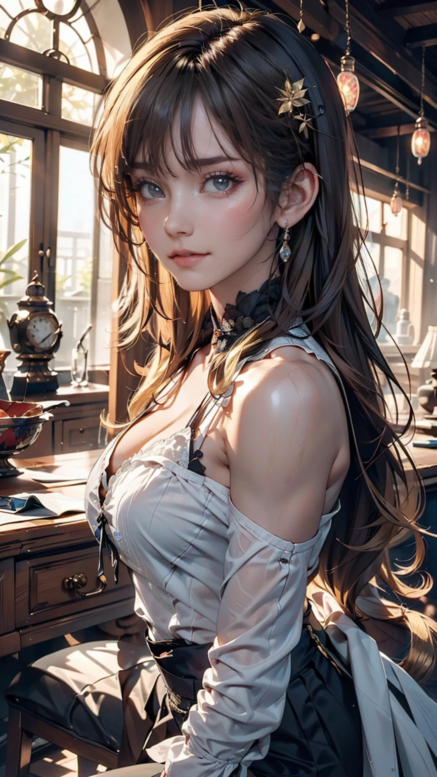 (Very detailed CG ユニティ 8k 壁紙,masterpiece, Highest quality, Very detailed),(Best lighting, Best Shadow, Very delicate and beautiful),floating,High saturation,Blonde+blue eyes:1.2,Gloomy Gothic Landscape, Long Hair, Gazing into the distance. (長いブロンドの髪と輝くblue eyesのゴシック照明を持つ美しい女の子)