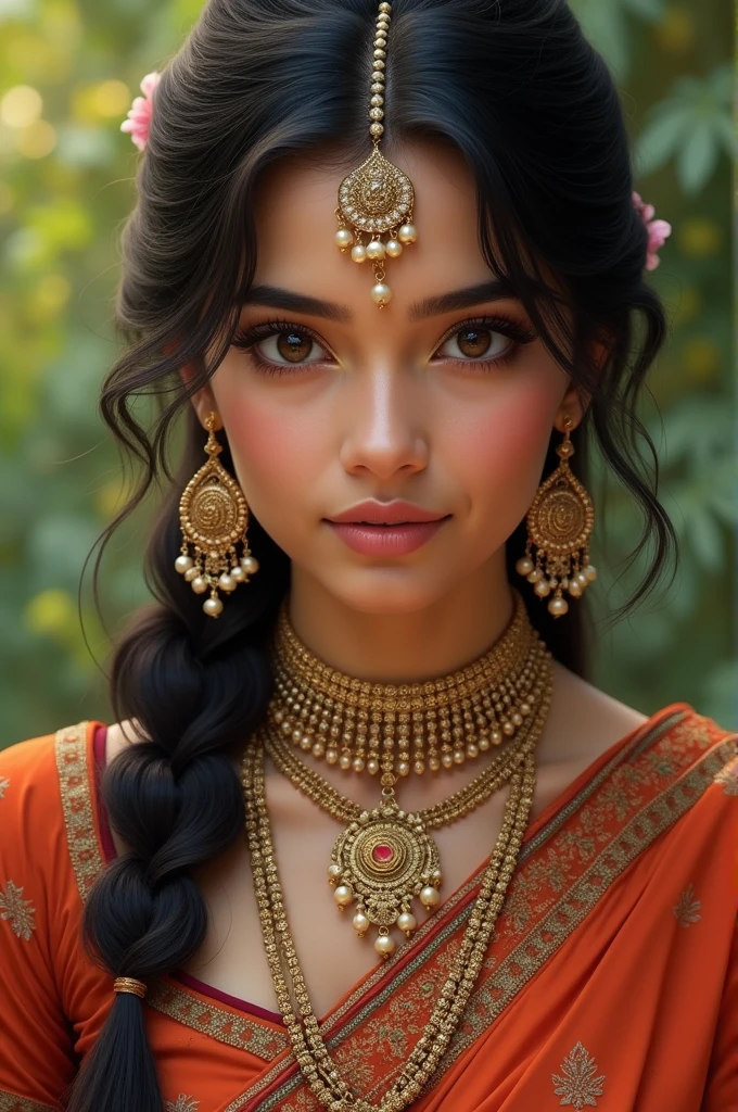 hyuga Hinata, An Extremely Realistic Indian Woman, very beautiful, Indiana, Indian clothes, Indian Makeup, wearing jewelry