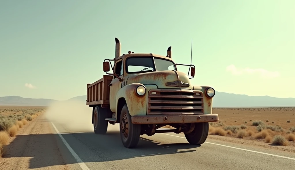 A TRUCK ON THE ROAD THERE LOOKS LIKE AN OLD WOMAN ON THE ROAD FULL APPEARS THE TRUCK 