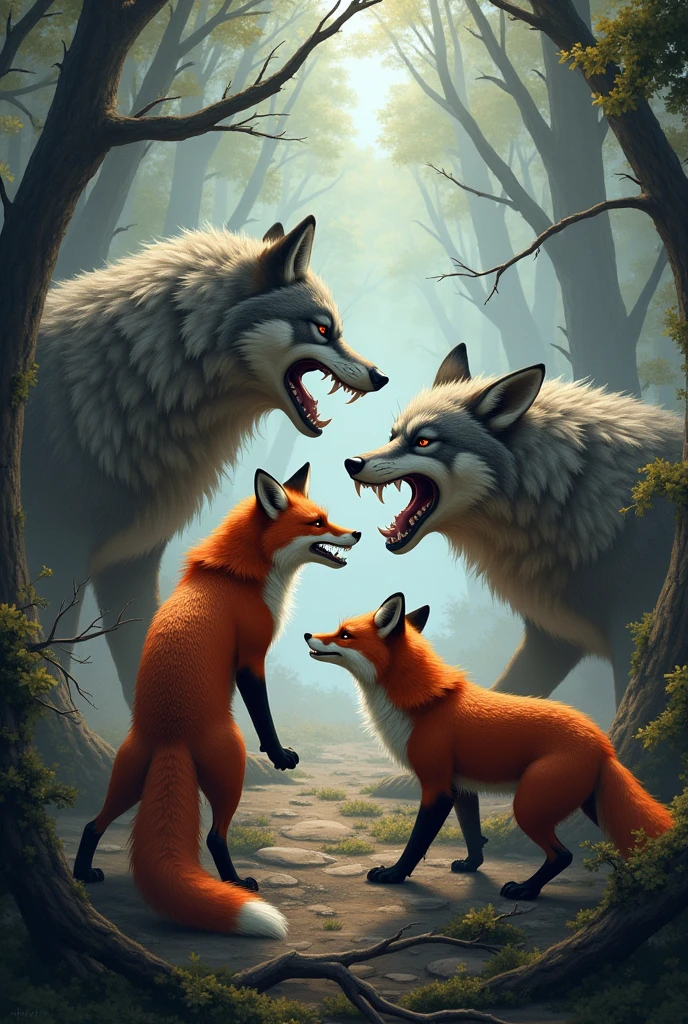 The foxes are going to fight the wolves and kill them.