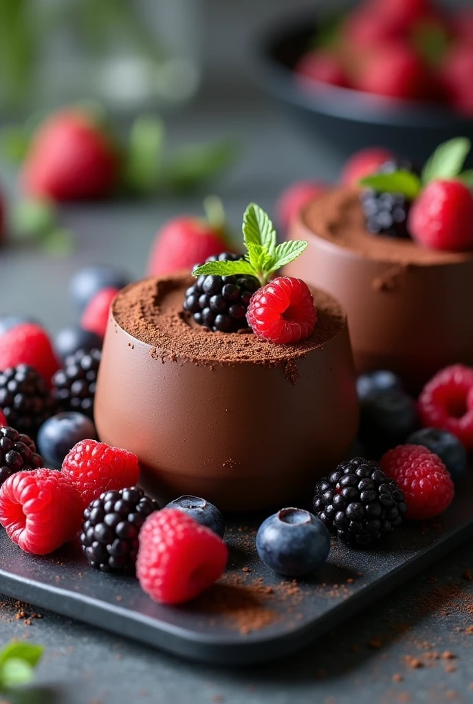 You can generate . A keto dessert platter with chocolate mousse and berries.