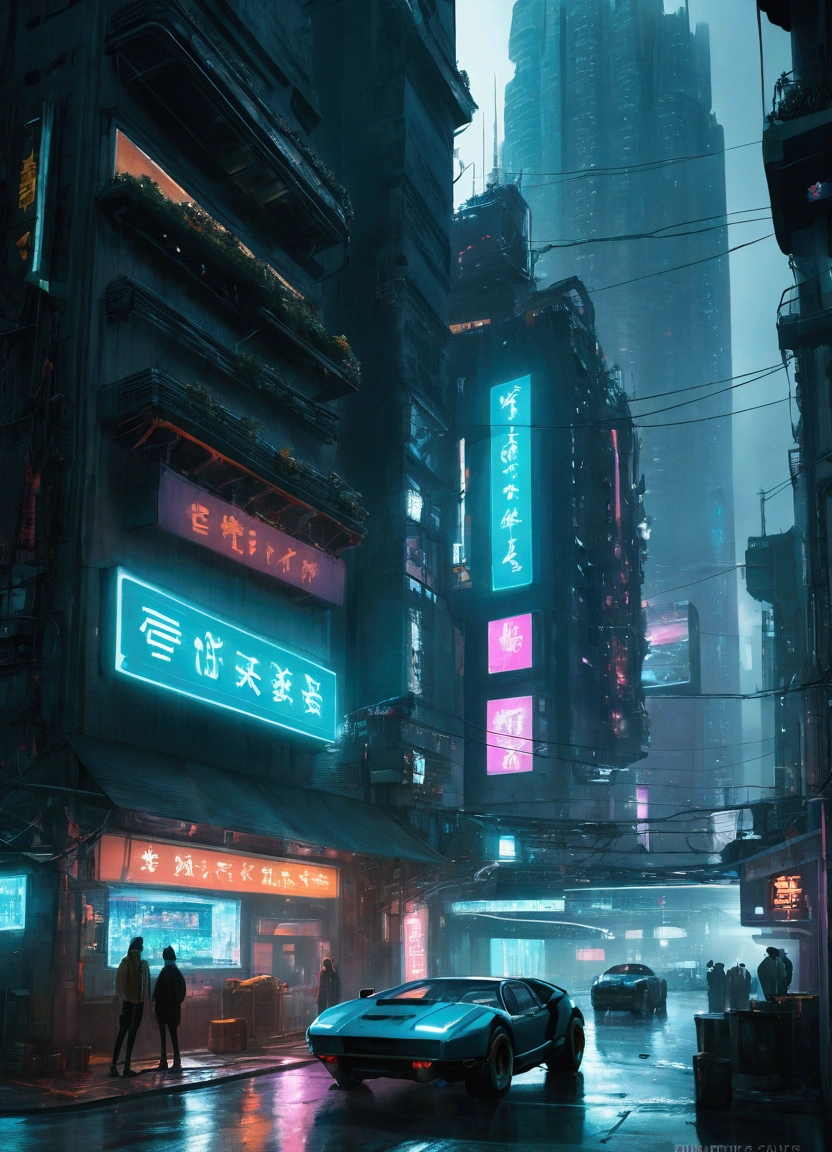 A highly detailed, hyper-realistic digital painting of a cyberpunk city inspired by the manga Psycho-Pass, cinematic lighting, dynamic composition, dark and moody color palette, neon-lit skyscrapers, flying cars, gritty urban landscape, atmospheric fog, digital cityscape, advanced technology, futuristic architecture, intricate details, dramatic lighting, cinematic style