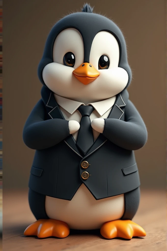 I want a mix of Tux with Baby Boss. A cute image of Tux wearing the Baby Boss outfit adjusting his tie. A cute tux image is the Linux penguin 