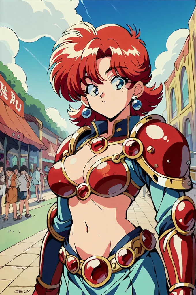 "(Yag:1.1), score_9, score_8_superior, score_8, sauce_anime, retro anime style, anime screencap, anime coloring, One girl, Exquisitely detailed body, Sexy Face, Bikini Armor, Shoulder pads, jewelry, sleeve, Sexy pose, View your viewers