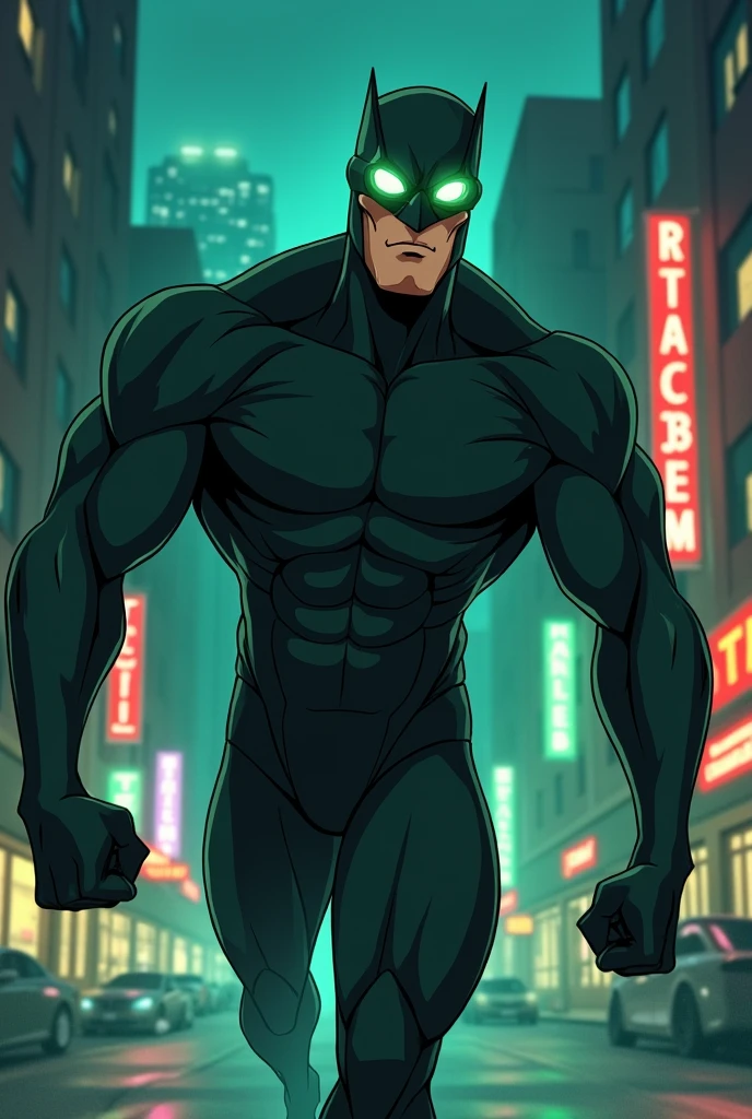Rubber man with homemade hero suit and night vision glasses Generates the image with 2D animation in the style of What If and Invincible
