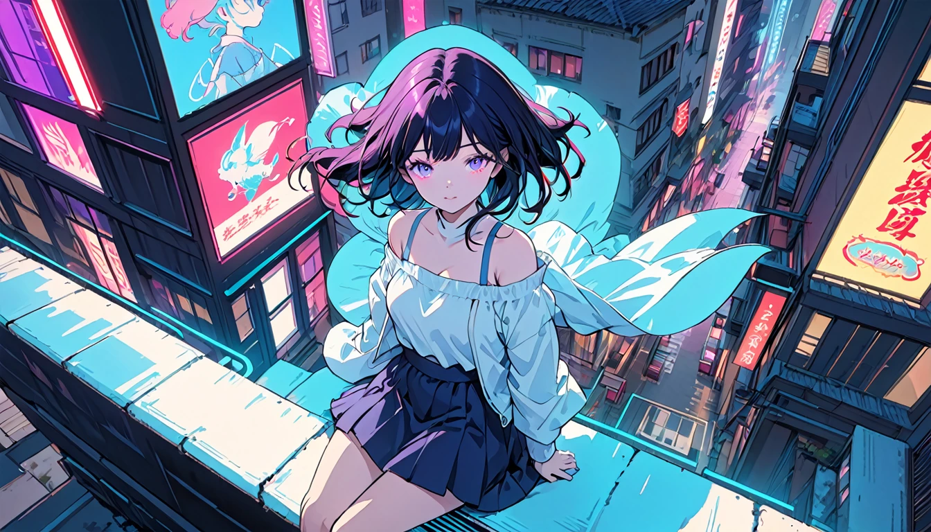 ,Dynamic composition,{{Very Aesthetic}},{{masterpiece}}, {{{Highest quality}}},{{Very detailed}},1girl solo, airborne levitation,Hologram woman floating in the air ,knees up,loose-fitting blouse, skirt, See-through high socks, shoes,Slightly luminous with holograms.looking at viewer,smile kindly,white panties,computer room