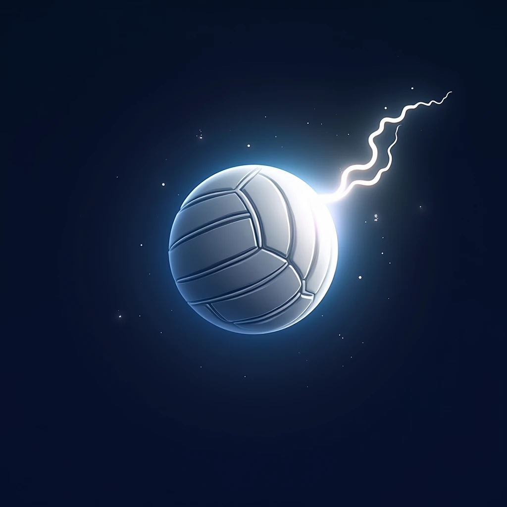 (logo 2d) a volleyball with a glowing comet tail, a little long and bright white light. The ball was round and white and felt like it was flying with strong energy., lively, enthusiasm. The balloon flew across like a promising wish.. Like lightning surrounding a comet's tail, thick comet tail. Looks more natural and harmonious