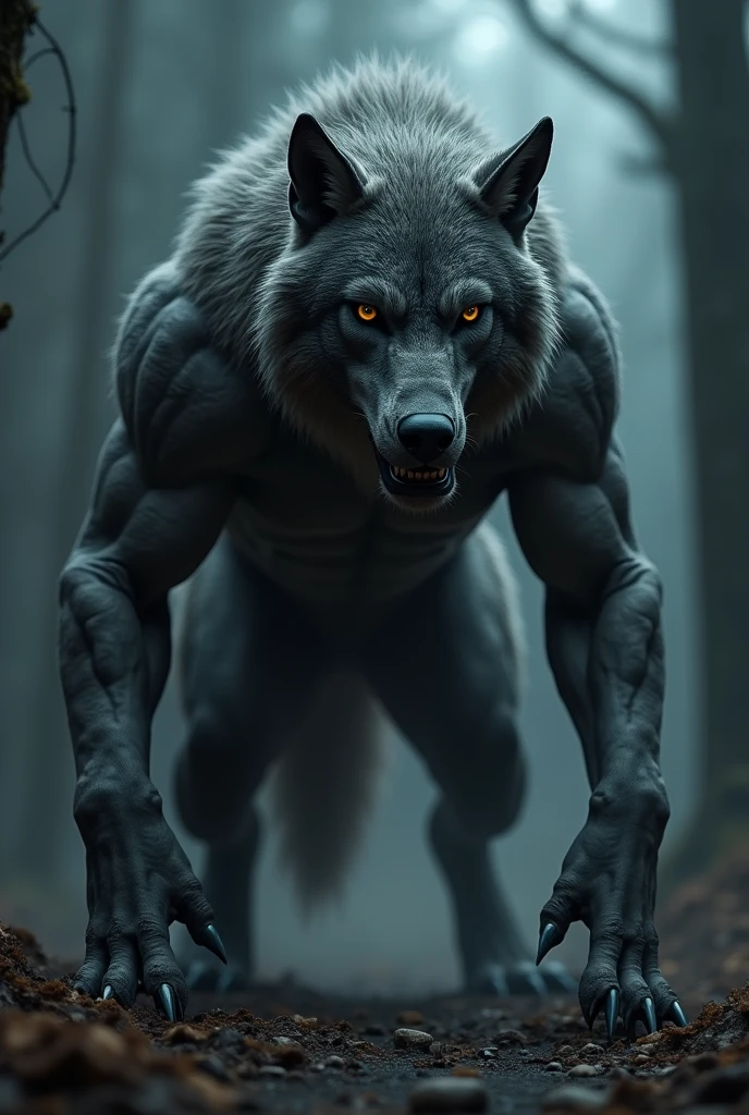 Ferocious looking hybrid werewolf, sexy and manly 
