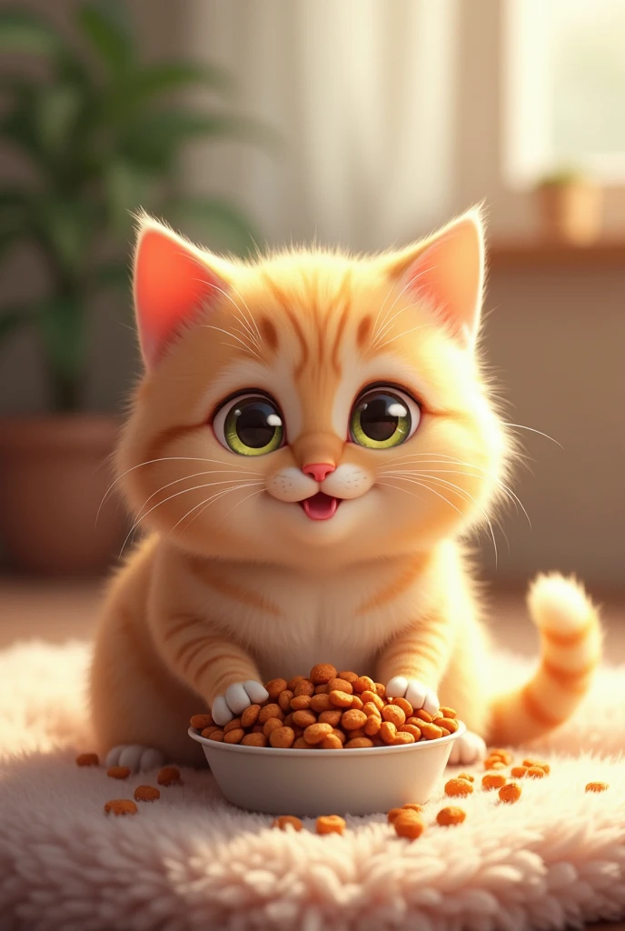 Cat happy with her/ his cat. Food