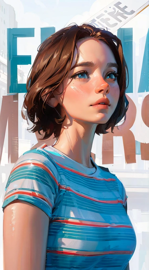 ((Best Quality, 8K, Masterpiece: 1.3)), best quality, ultra high res, a girl in a striped shirt standing in front of a train, character poster, movie poster character, juno promotional image, portrait emma myers, promotional images, promotional still, perdita weeks!, movie promotional image, emma myers, female protagonist 👀 :8, emma myers, promo art, promotional art, portrait of max caulfield