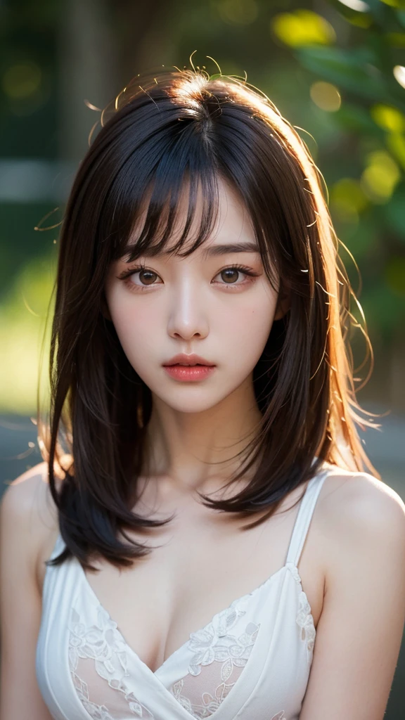 ((masterpiece: 1.4, best quality))+,(ultra detail)+, official art, unity 8k wallpaper, ultra detail, beautiful, high quality, Highlight your cute face, masterpiece, best quality, medium length straight hair, (((South Korea Women's Olympic Wrestling Team:1.37))), (brown eyes, brown hair), bust, looking straight ahead, Smiling broadly, colorful earrings, (beautiful 눈:1.3), (Domineering expression:1.37), (((white bikini:1.4)))