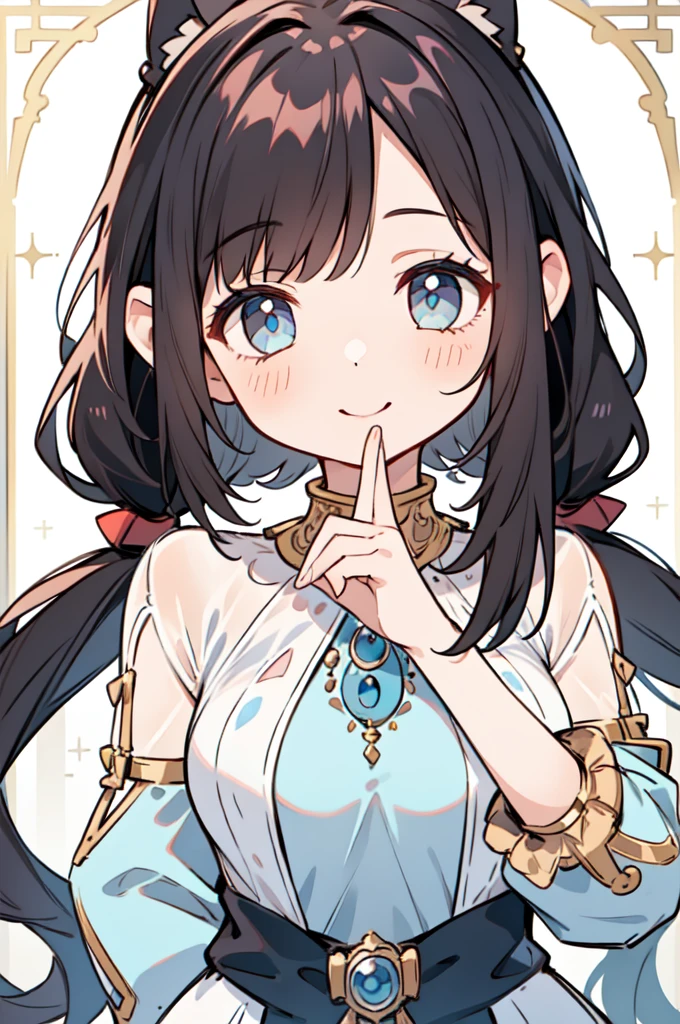 1 girl、My mouth opens slightly、A smile that opens its mouth slightly、Black Hair、Hair length、Long ears、Beautiful eyes and delicate face、Tabletop、Highest quality、の上 girl in rose lace dress、Rose dress、(Lace Material)、cute、A kind smile、Elegant、Character portrait, 