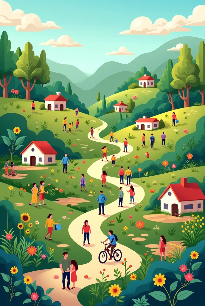 Create a simple drawing landscape poster about Healthy Community