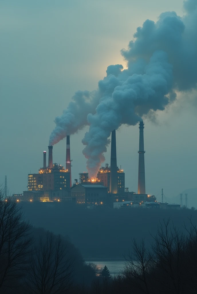 Generate an image of an industry that creates smoke, and that smoke turns into money
