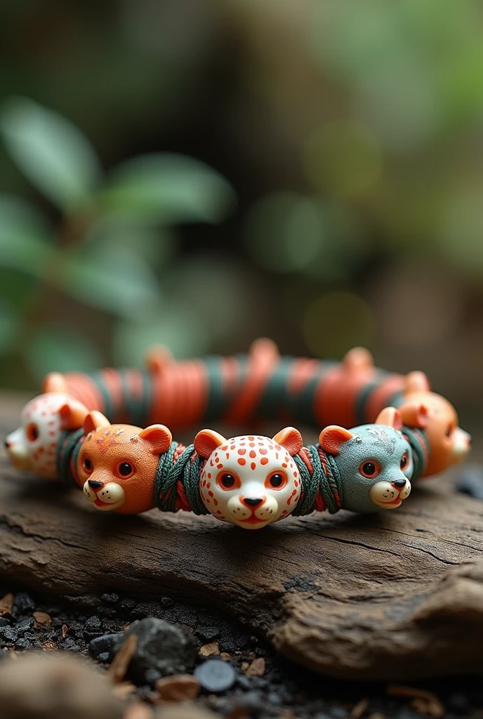 Chinese thread bracelet with an image of animal faces in silicone to protect animal life