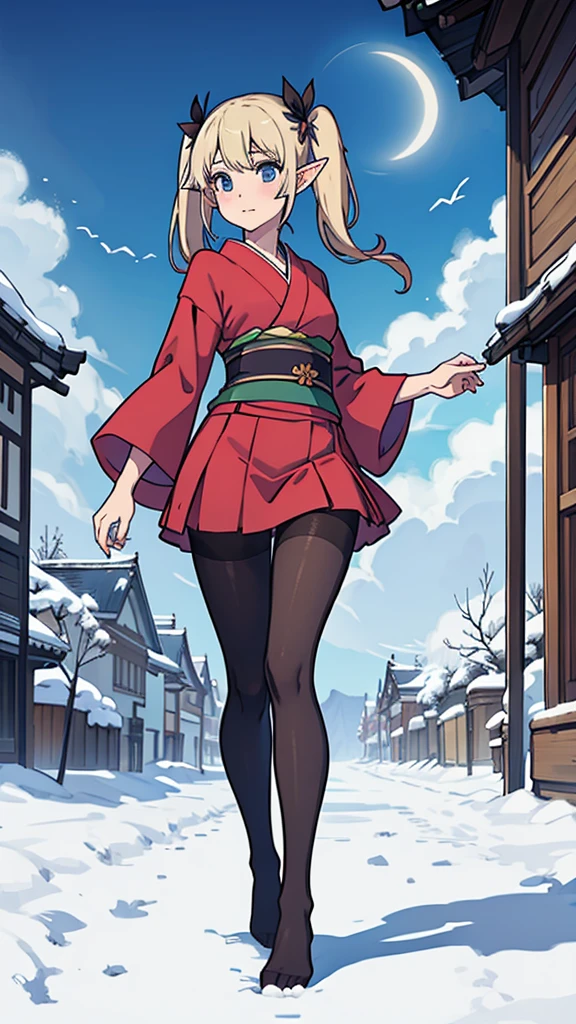 No shoes,Pantyhose,kimono,skirt,Twin tails,Elf,upright,Frielen,front