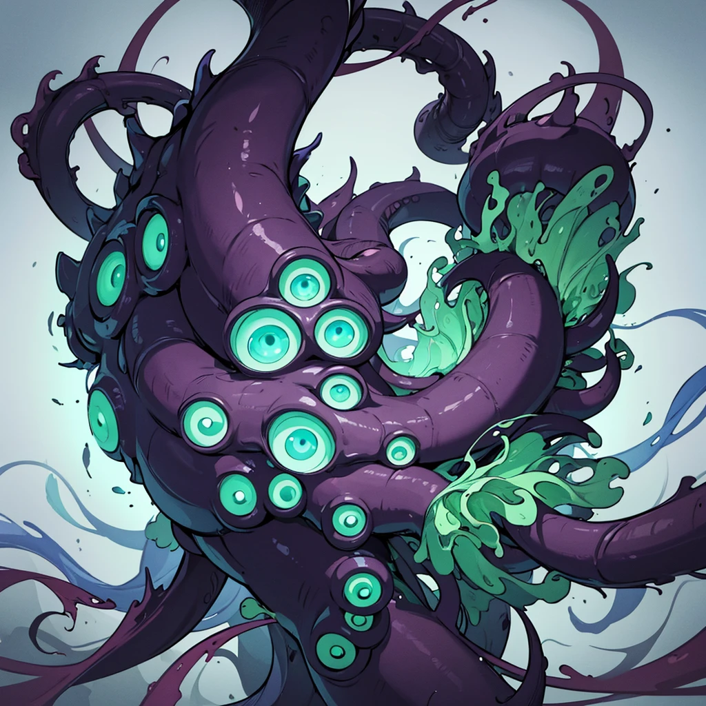 (No humans)、An alien tentacle creature with tentacles branching out from a central body with a single large eye、From the side
