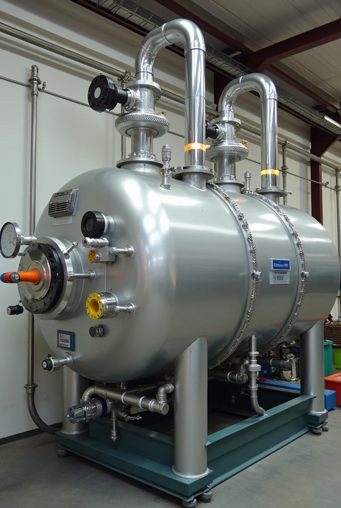 calandria type evaporator with agitator, CONDENSATE OUTLET (vapor leaving in the form of condensed liquid)
FEED
PRODUCT OUTLET concentrated solution
NON-CONDENSABLE GASES OUTLET
STEAM INLET
STEAM OUTLET
real in operation
real image
