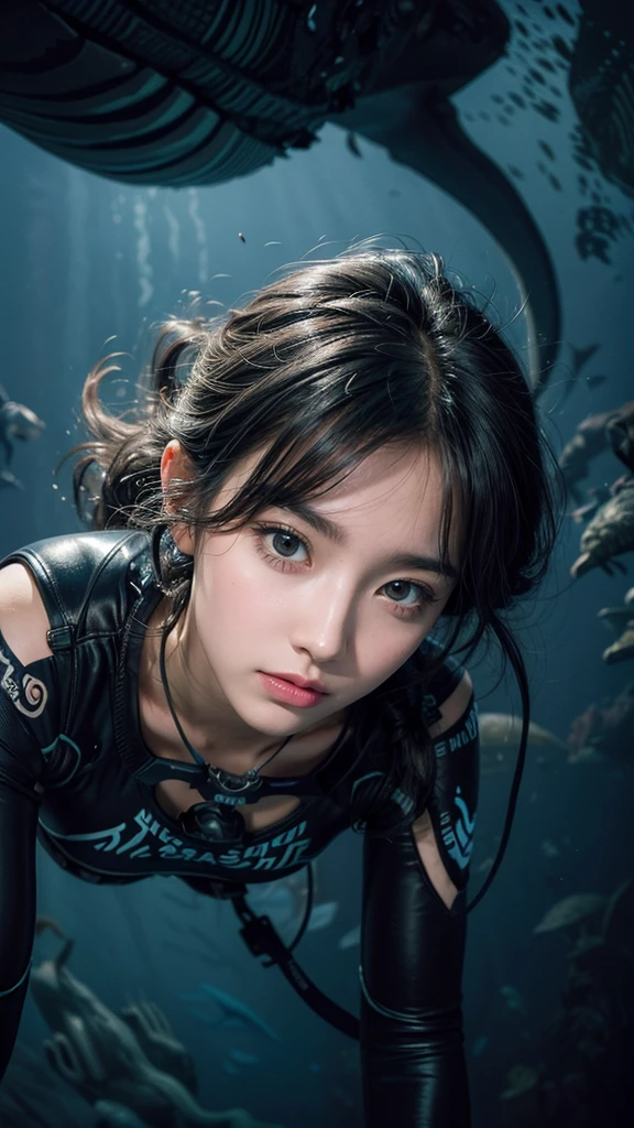 (masterpiece, best quality, Extremely detailed, Best shadow), (Beautiful and delicate face:1.3),(Solitary), (_friendly:0.8),High contrast, Ultra-high resolution,(Girl under the deep sea:1.6),(Dive and pet whales:1.3),whole body, Diving suit,refract Light from above,发Light_Light,Vivid seaweed,Colorful corals, Watching_far away, Tropical Fish,(turbulence disturbed hair:1.2),([blue|silver] hair:1.1) 