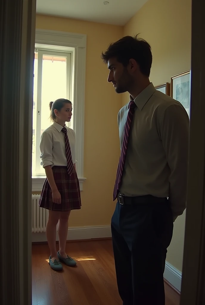 A high school girl masturbates while watching a man