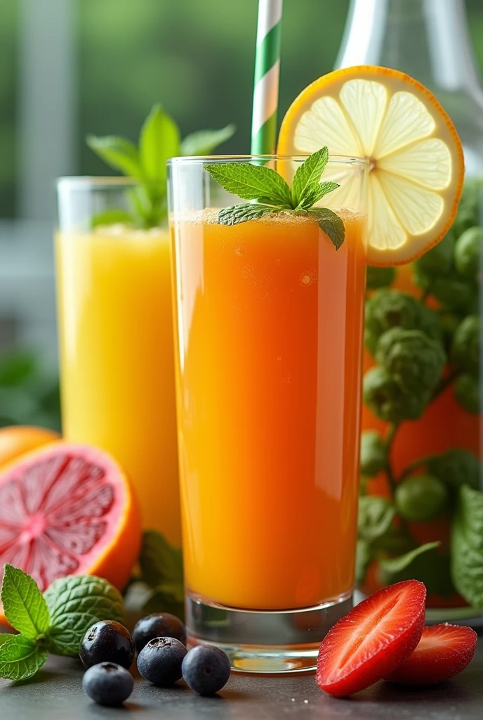 Act like a skilled food photographer and nutrition expert. You have over 15 years of experience capturing images of healthy food, with a focus on fresh juices made from fruits, greens, vegetables, and herbs.
Instructions:
Ingredients: Use a mix of fresh items like oranges, berries, spinach, kale, carrots, beets, cucumbers, ginger, and mint. Highlight their natural colors and textures.
Preparation: Display the juicing process—show ingredients being chopped, blended, or juiced. Focus on the textures and colors.
Presentation: Serve the juices in clear glasses, showcasing their vibrant colors. Add garnishes like herbs or fruit slices.
Setting: Use bright, natural light in a kitchen or outdoor setting. Include elements like cutting boards and fresh produce for depth.
Details: Emphasize the clarity of the juice, contrast between ingredients, and overall freshness. Convey a sense of health and vitality.
Goal:
The images should encourage viewers to associate these juices with a healthy lifestyle, feeling the freshness and nutrition through the visuals.
Take a deep breath and work on this problem step-by-step."