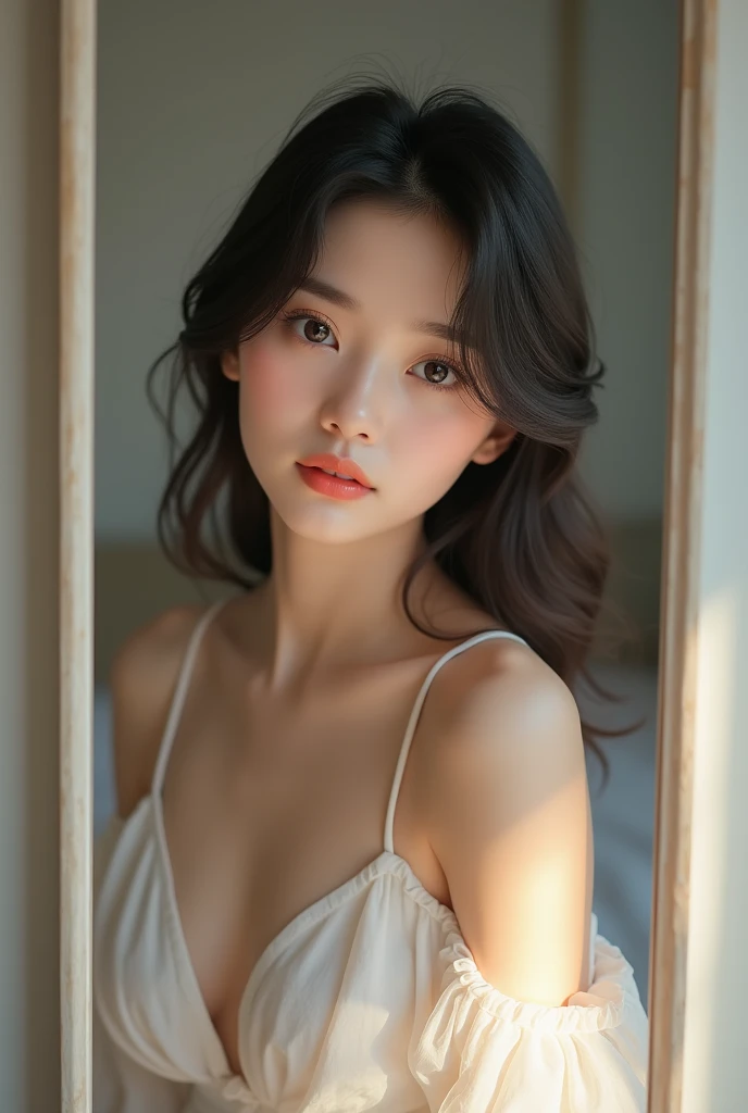 Korean girl Mirror selfie realistic 