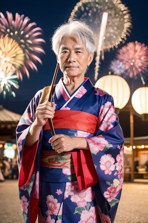 Anime Style kimono firework Festival Grandpa grandmother child 納涼Festival