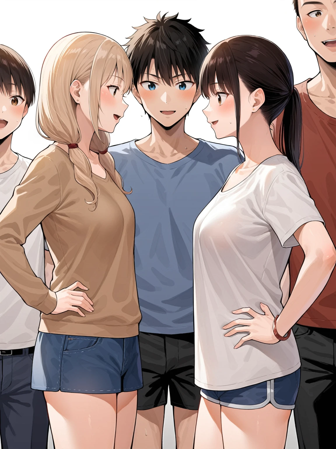 score_9, score_8_up, score_7_up, source_anime, BREAK by ikuchan kaoru, iku, clean color, flat color, 1girl, 2boys, ((cuckold)), ntr, netorare, ((cuck)), cuckolding, penis comparison, penis humiliation, huge penis vs tiny penis, comparing penis, guiding penis, ((bisexual male)), ((bisexual sandwich))