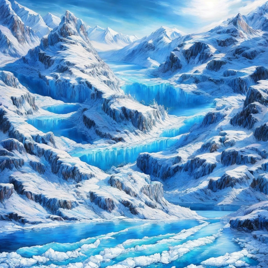 (masterpiece, Highest quality, Realistic, beautifully、aesthetic:1.3), ice, unmanned, 凍った小river, ice mountain, river, 