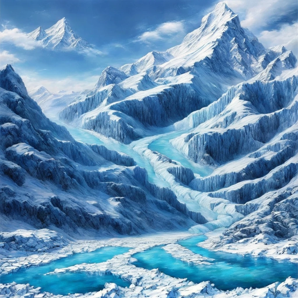 (masterpiece, Highest quality, Realistic, beautifully、aesthetic:1.3), ice, unmanned, 凍った小river, ice mountain, river, 