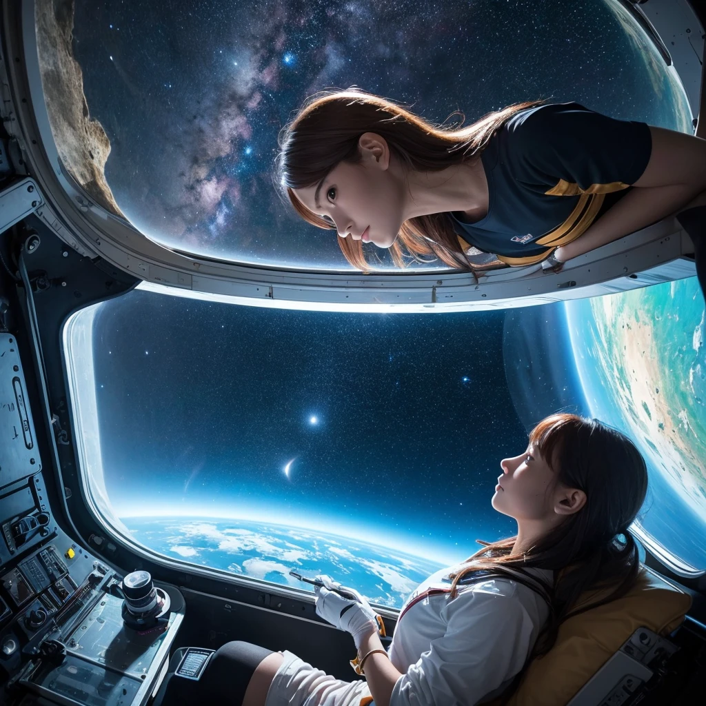 In the vast expanse of space, aboard a state-of-the-art space station orbiting doing some Sexy activities with each other, a group of girls engages in activities that push the boundaries of imagination and science. One girl, a skilled astronaut and engineer, floats effortlessly in zero gravity as she repairs a crucial part of the station in a sexy outfit, her every movement precise and calculated, showcasing the elegance of life beyond Earth. Another girl, a space artist, uses special tools to create stunning with some attractive activities, glowing paintings on the transparent walls of the station, her artwork is like a hot and beautiful girls inspired by the swirling nebulae and stars visible through the windows. Nearby, a third girl, a scientist with a love for botany, tends to a floating garden of exotic plants from across the galaxy and rest of pieace with love in space, her innovative techniques allowing life to thrive even in the harshest of environments. Together, they turn the space station into a hub of creativity and exploration, where the ordinary becomes extraordinary, and the vastness of space becomes a canvas for their dreams.
