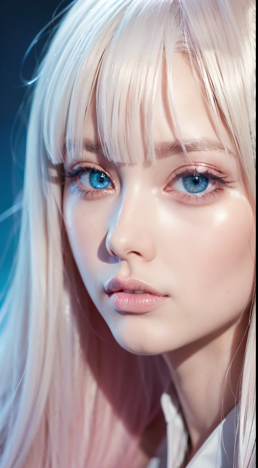 Beautiful girl with super long light pink platinum blonde hair、Bangs between the eyes、Tabletop, Highest quality, figure, Very detailed, In detail, High resolution, 8k wallpaper, Perfect dynamic composition, Beautifully detailed bright sparkling pale sky blue eyes,Very large eyes、 Women&#39;s Fashion Summer,Super long hair,Huge boobs、Natural color lip, Bold sexy pose,,cute、20-year-old girl、Beautiful girl with a small face、sexy shot looking at camera、Cheek gloss highlighter