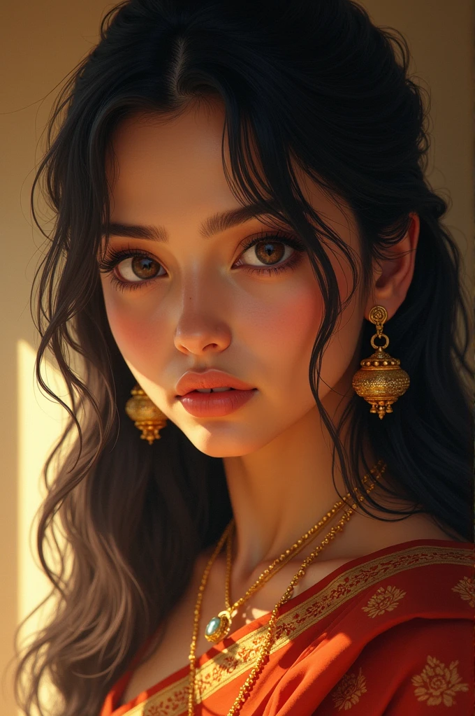 hyuga Hinata, An Extremely Realistic Indian Woman, very beautiful, Indiana, Indian clothes, Indian Makeup, wearing jewelry