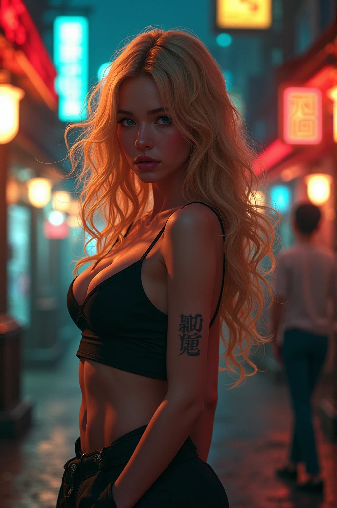 A blonde, tsundere yakuza with large breasts who turns into a sexy older woman at night.