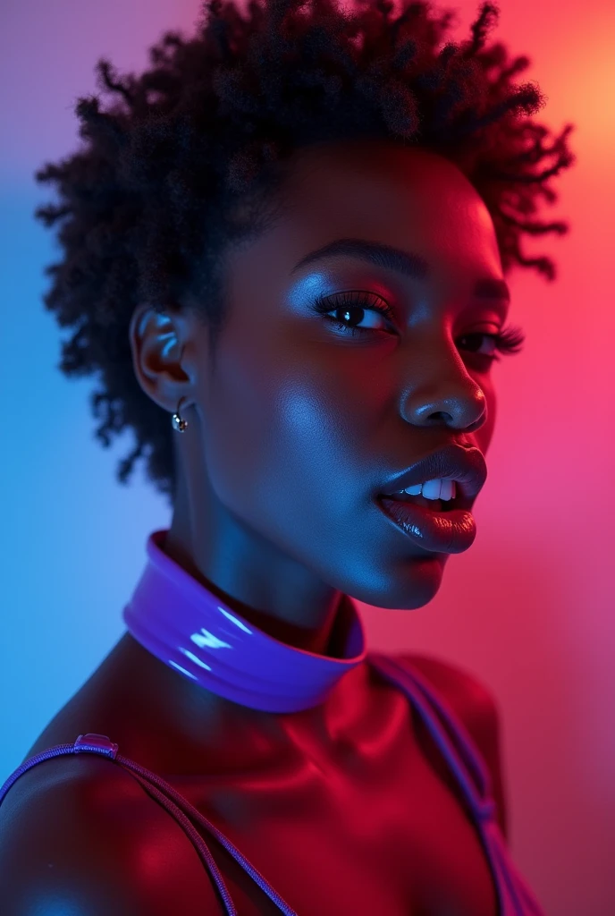 african woman, young, naked, short curly hair, septum piercing, dimples, thick collar around neck, naughty expression, white latex bodysuit, neon lights, giving blowjob, sucking dick, cum in mouth, cum leaking out of mouth, close-up, UHD, retina, masterpiece, accurate, anatomically correct, textured skin, super detail, high details, high quality, award winning, best quality, highres