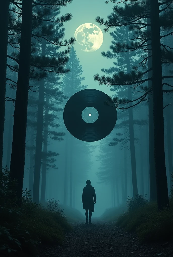 A night with pine trees and a flying vinyl abducting