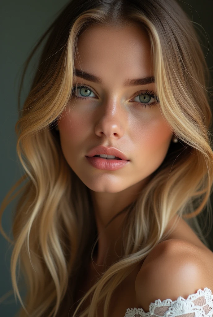une belle fille aux longs cheveux blonds, detailed eyes, nose, and lips,(best quality,4K,8k,high resolution,head of'artwork:1.2),ultra-detailed,(realistic,photorealistic,photo-realistic:1.37),HDR,studio lighting,visage extreme details, portrait,Cinematic lighting,Dramatic lighting,warm color tones,couleurs dramatiques on ne voit que sa tete