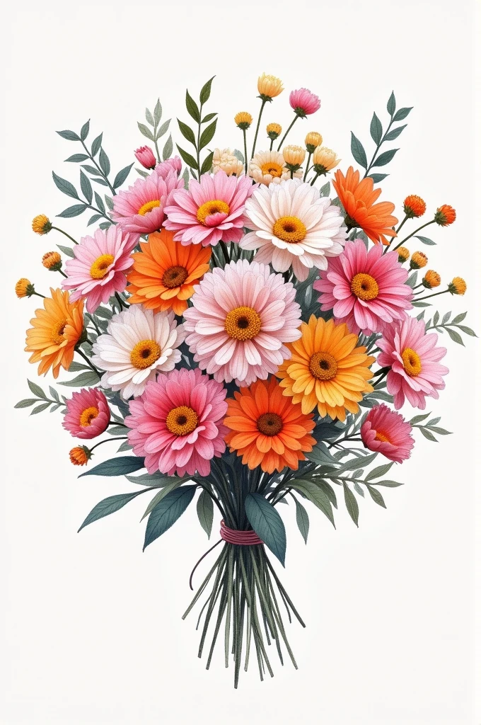 A bouquet of flowers with 30 flowers in sketch style