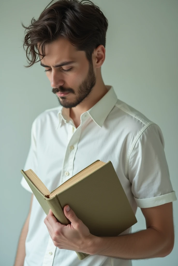 Book glued in armpit of a man wearing shirt