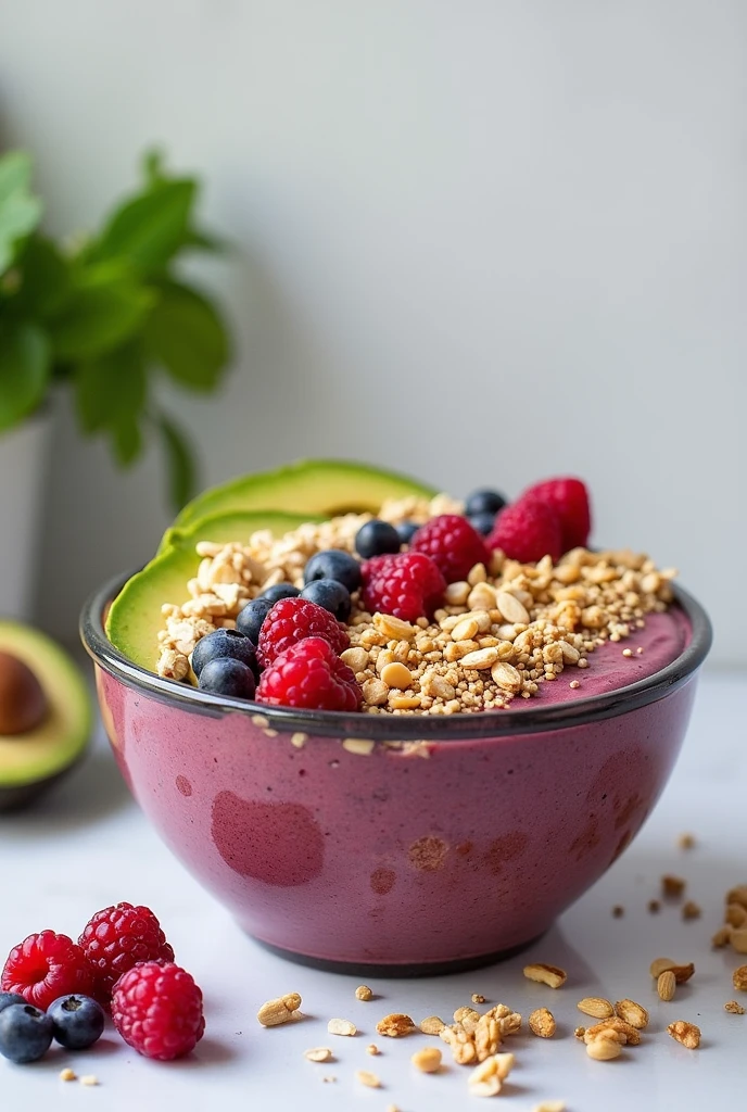 You can generate A smoothie bowl made with keto-friendly ingredients and topped with nuts.