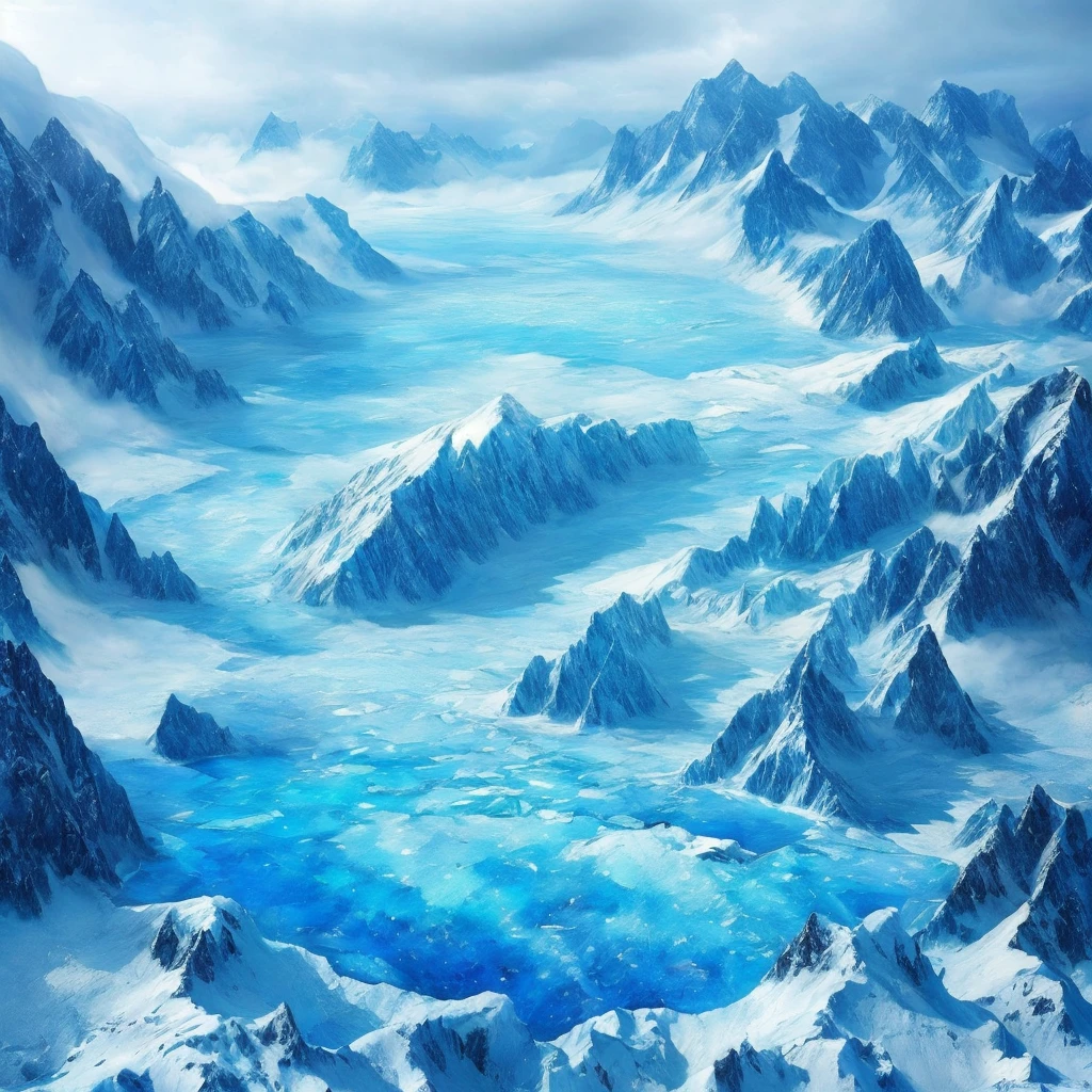 (masterpiece, Highest quality, Realistic, beautifully、aesthetic:1.3), ice, unmanned, Frozen Earth、 ice mountain, From above、Snowstorm