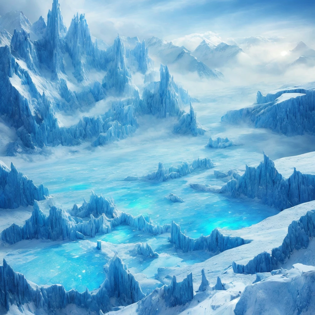 (masterpiece, Highest quality, Realistic, beautifully、aesthetic:1.3), ice, unmanned, Frozen Earth、 ice mountain, From above、Snowstorm