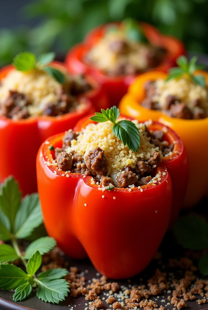 You can generate Stuffed bell peppers with ground beef and cheese.